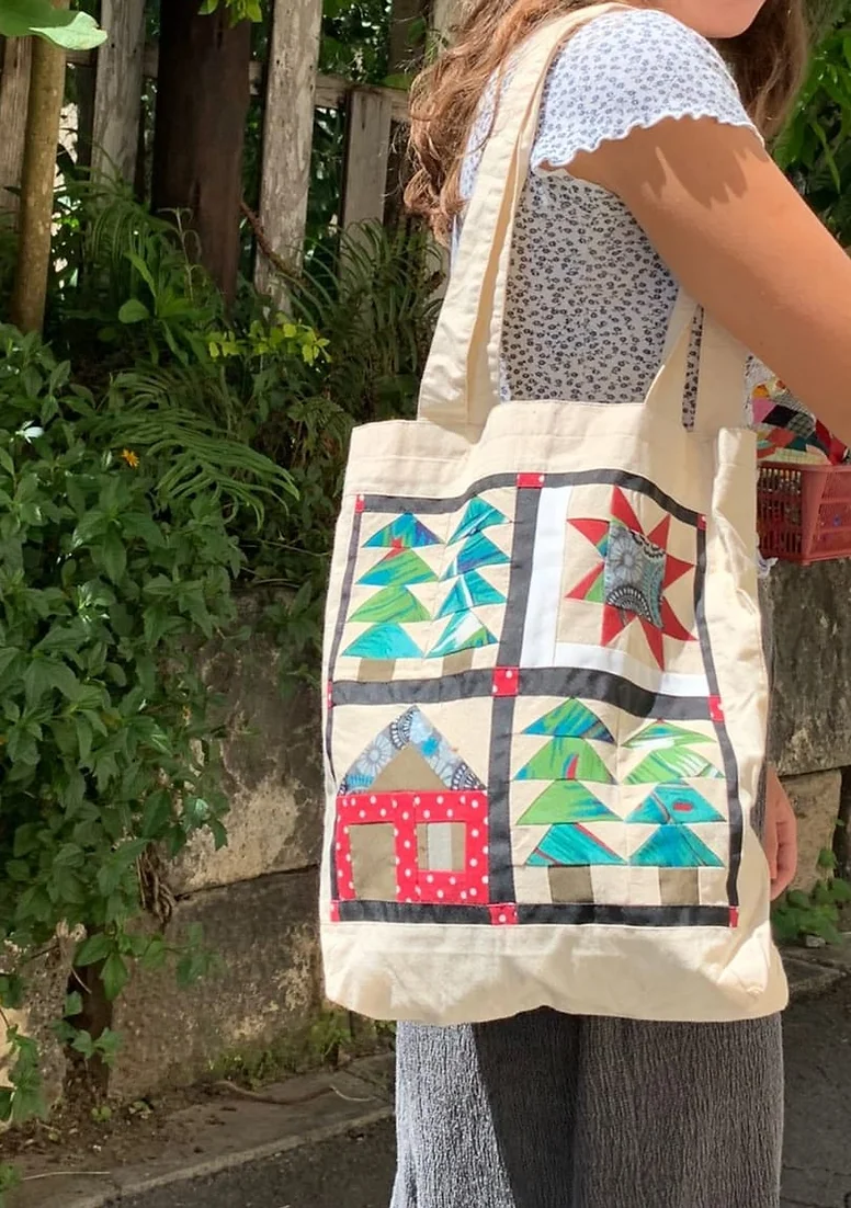 Sac tote bag beige motifs